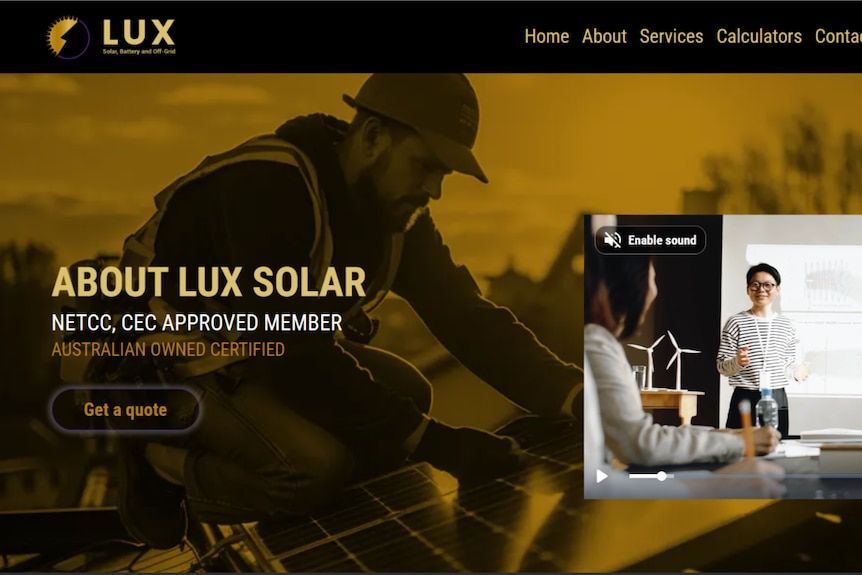 Lux Solar website screenshot published by ABC News, showing membership wording questioned in its investigation
